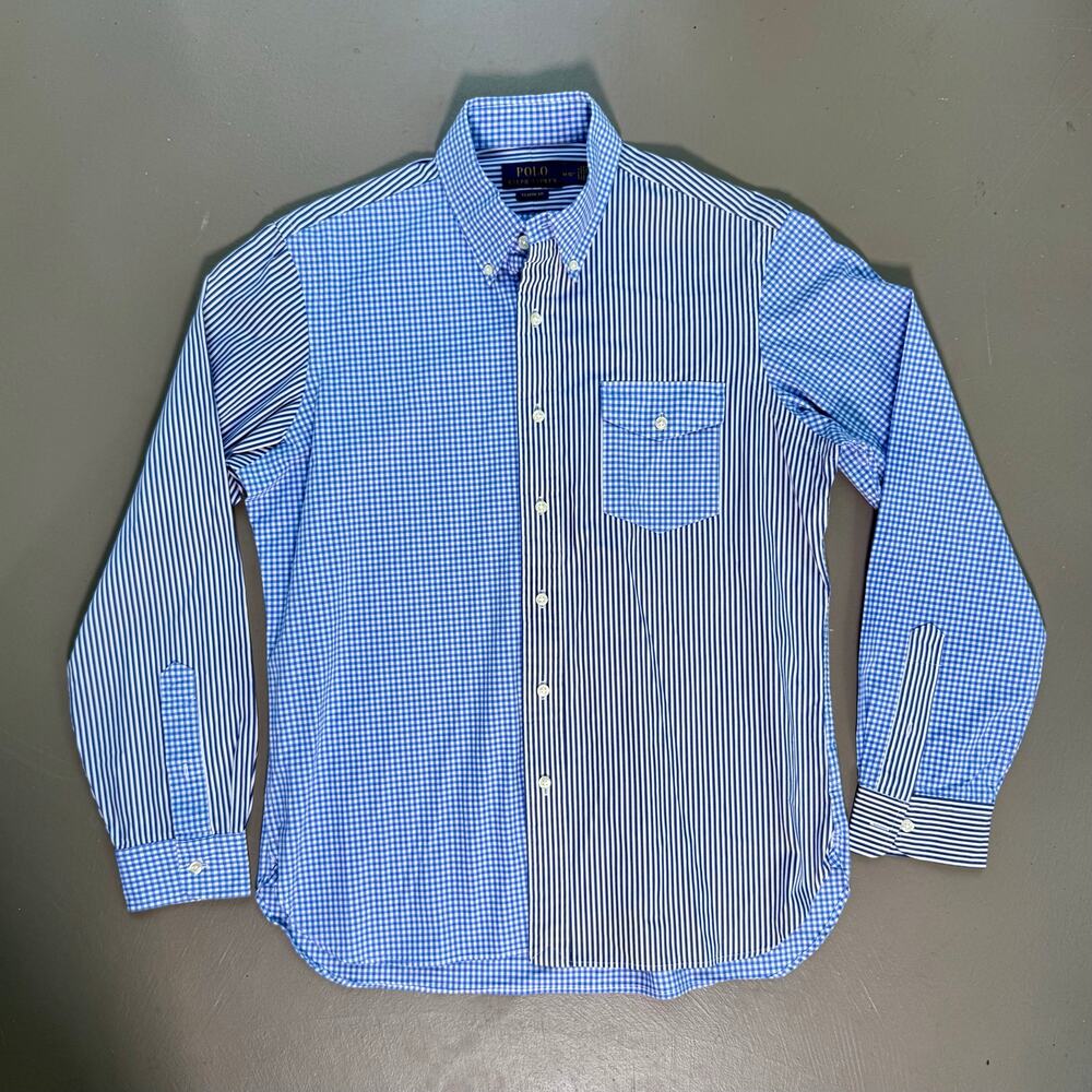 Polo Ralph Lauren Men's M Patchwork Gingham Stripe Button Down Weekend Wear